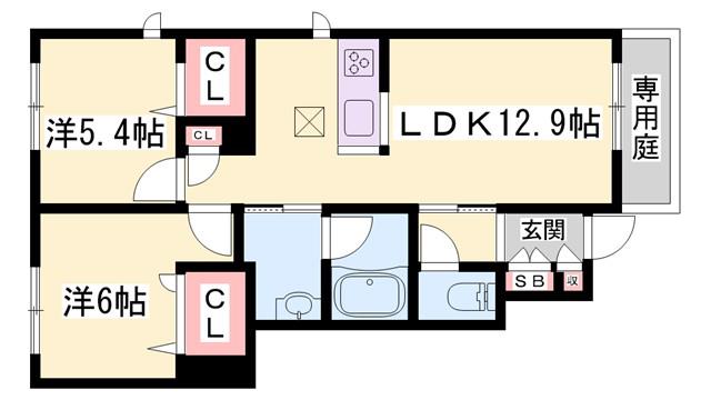 ウィステリア(2LDK/1階)の間取り写真