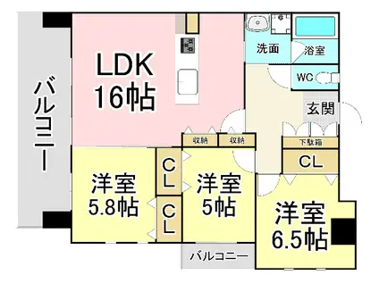 KSK門司コアプレイス(3LDK/7階)の間取り写真