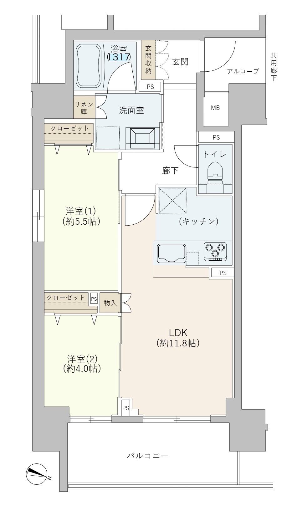 プレサンスロジェ梅田ノース(2LDK/7階)の間取り写真