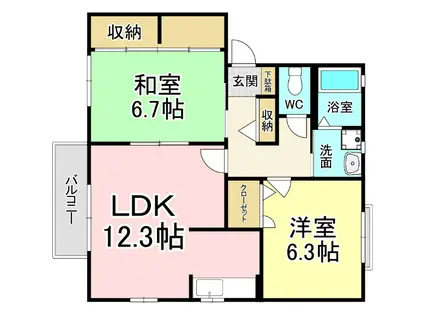 プリムヴェールパルクB棟(2LDK/2階)の間取り写真