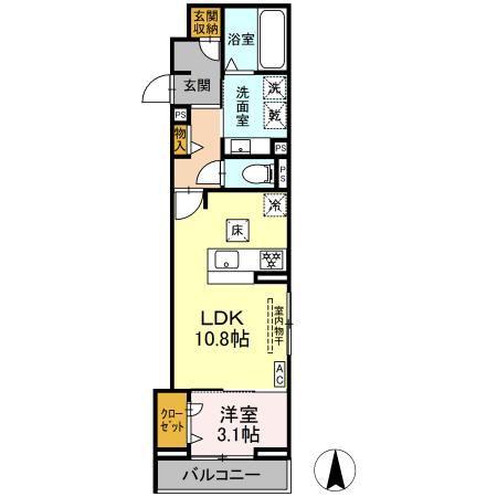 ルヴィータ剣町(1LDK/1階)の間取り写真