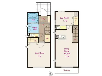 ヴィヴァーチェ(2LDK/1階)の間取り写真