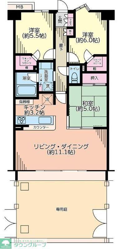 サンクレイドル浮間舟渡(3LDK/1階)の間取り写真