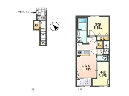 津市久居相川町 II期工事(2LDK/2階)の間取り写真