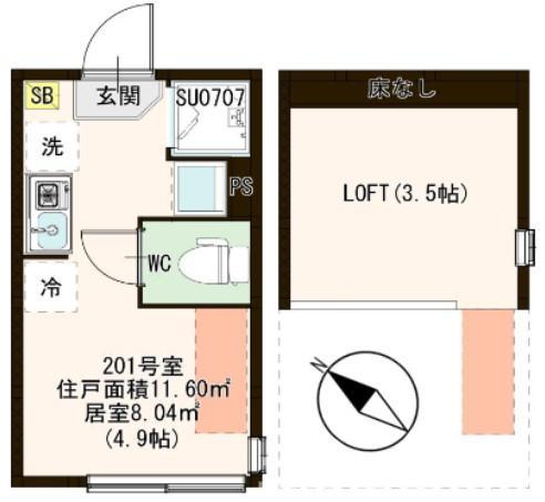 SUNNY HILLS 新小岩(ワンルーム/2階)の間取り写真
