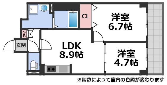 リアライズ今里南(2LDK/2階)の間取り写真
