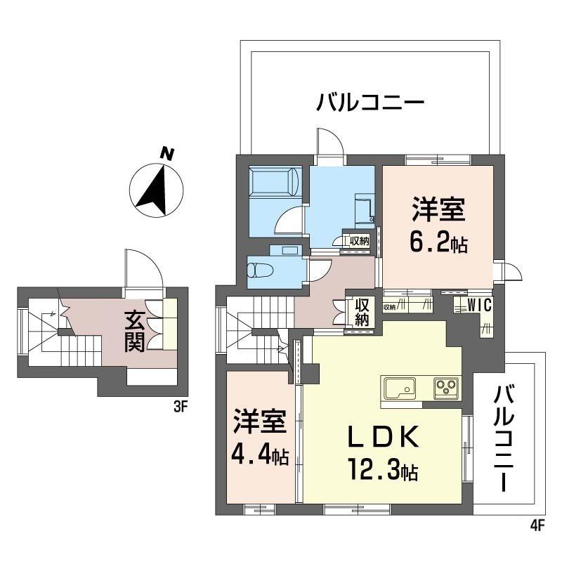風香西新宿(2LDK/3階)の間取り写真