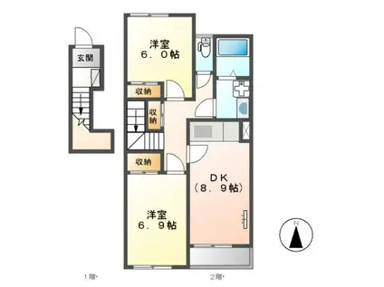 CASA I(2DK/2階)の間取り写真