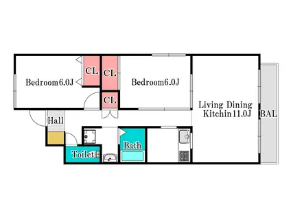 トレ・ビーチナ(2LDK/2階)の間取り写真
