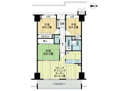 サーパス萱町(3LDK/14階)の間取り写真