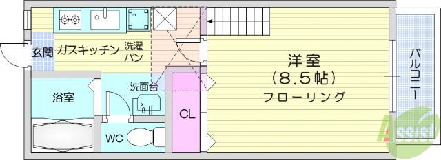 スカイタウン東照宮(1K/2階)の間取り写真