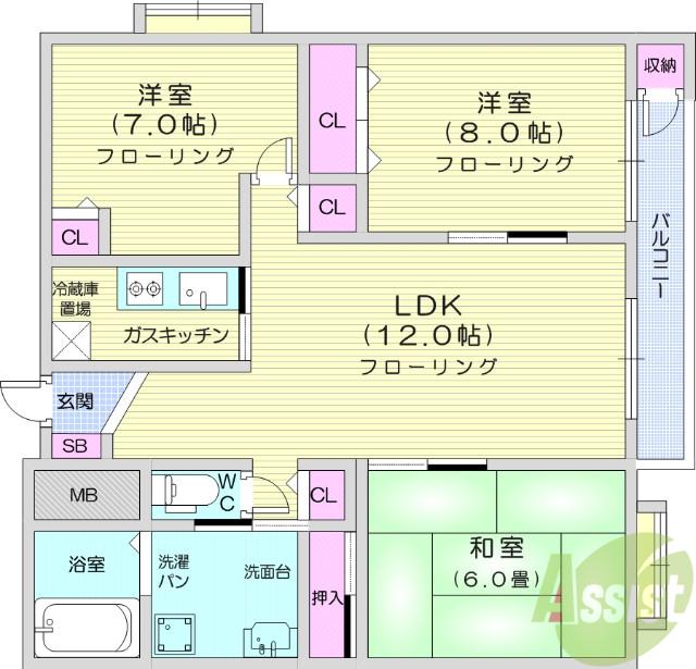 CUBE上杉(3LDK/1階)の間取り写真