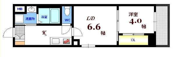 パレグレース西十日市(1LDK/6階)の間取り写真