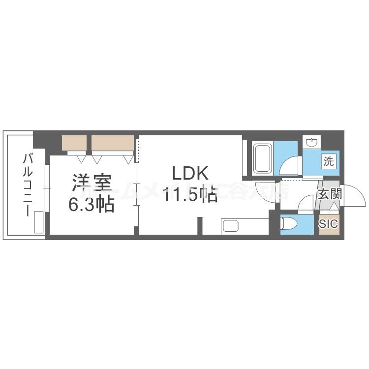 グランセジュール大国町(1LDK/4階)の間取り写真