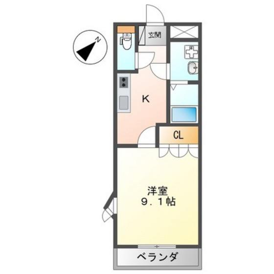 キャッスルハイム國重(1K/1階)の間取り写真