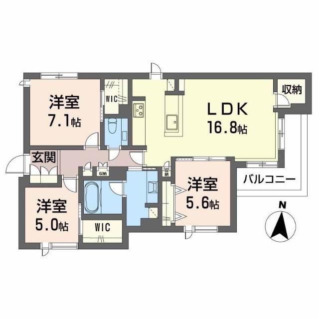エクラージュ山手町(3LDK/2階)の間取り写真