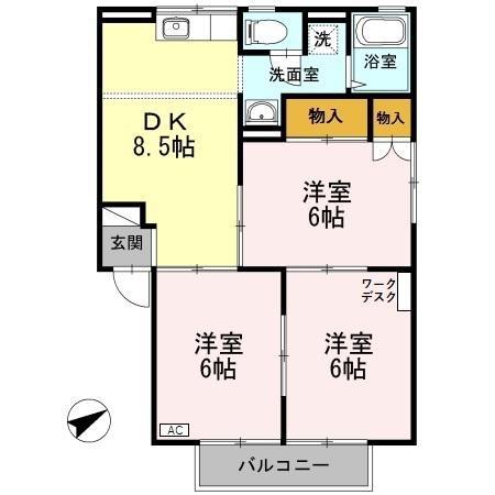 メゾンフレンドA(3DK/2階)の間取り写真