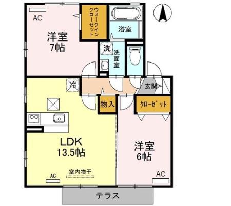 リビングタウン四条大路 A棟(2LDK/1階)の間取り写真