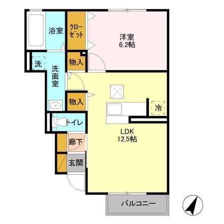 モンブラン(1LDK/1階)の間取り写真