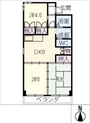 グランシャリオ89 A(3DK/2階)の間取り写真