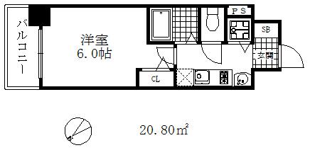 プレサンス神戸西スパークリング(1K/6階)の間取り写真