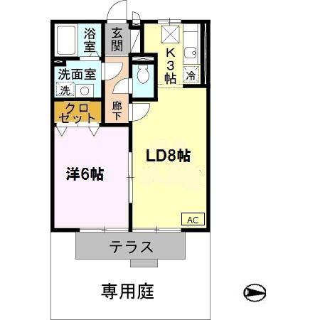 ロイヤルヴィレッジB棟(1LDK/1階)の間取り写真
