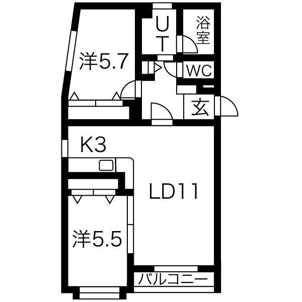アヴニール平岸(2LDK/1階)の間取り写真