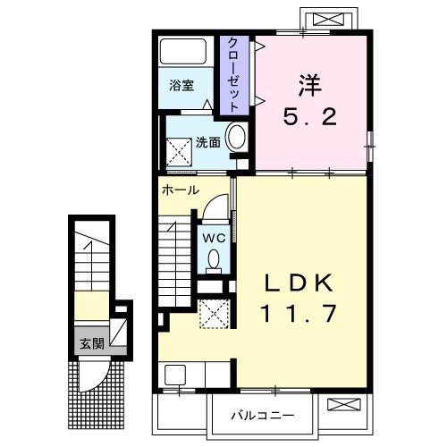 ラ・マジョーレII(1LDK/2階)の間取り写真