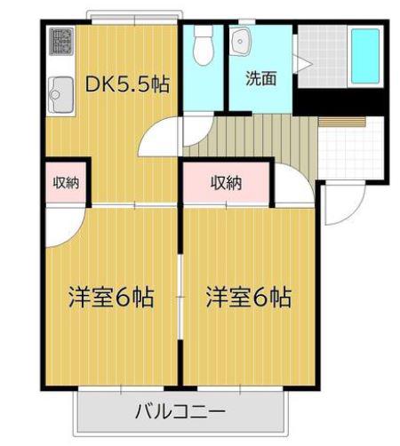 フレグランス浦安B棟 201(2DK/2階)の間取り写真