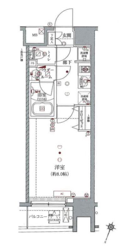 アルテシモ ルーナ(1K/8階)の間取り写真