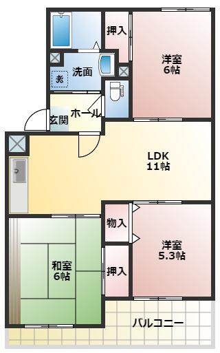アンビション旭A(3LDK/3階)の間取り写真