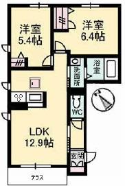 クレインアートB棟(2LDK/1階)の間取り写真