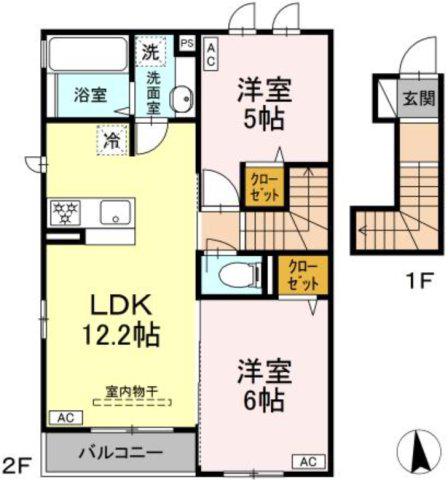 サウス・ゴールド(2LDK/2階)の間取り写真