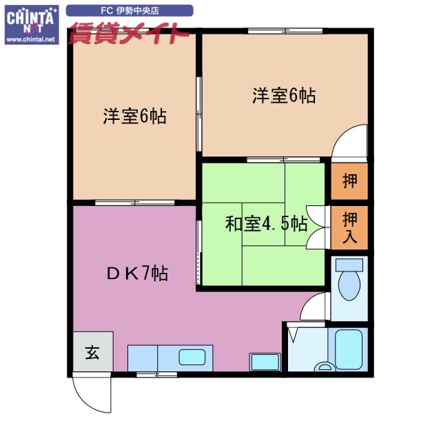 グリーンコーポ小林B(3DK/2階)の間取り写真