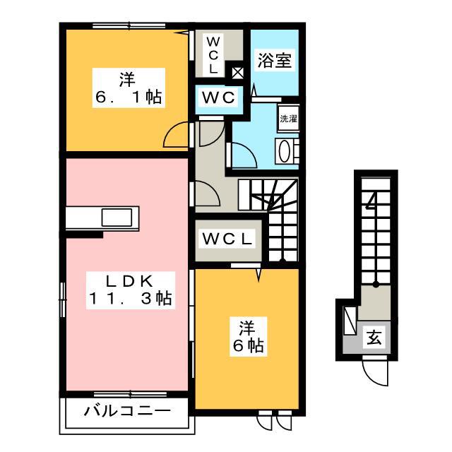 AKハイム(2LDK/2階)の間取り写真