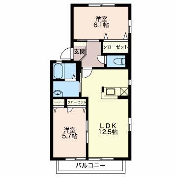 エスタシオン B(2LDK/2階)の間取り写真