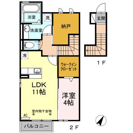 ロードサイド葵 B(1LDK/2階)の間取り写真