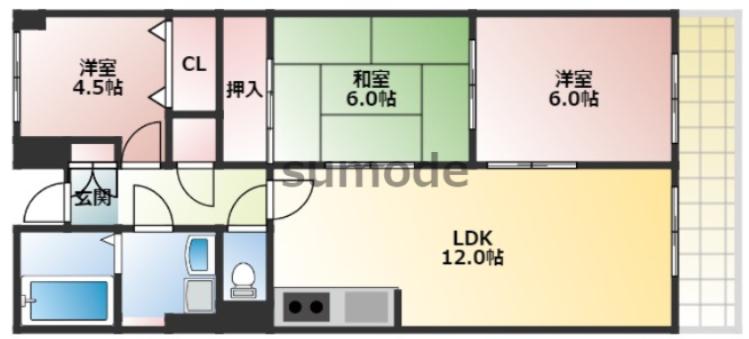 Jクレスト・南茨木(3LDK/5階)の間取り写真
