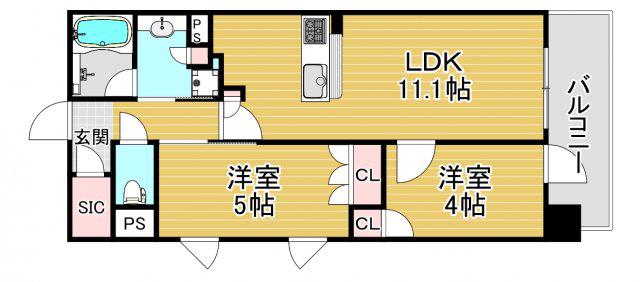 ブランズ大阪福島(2LDK/13階)の間取り写真