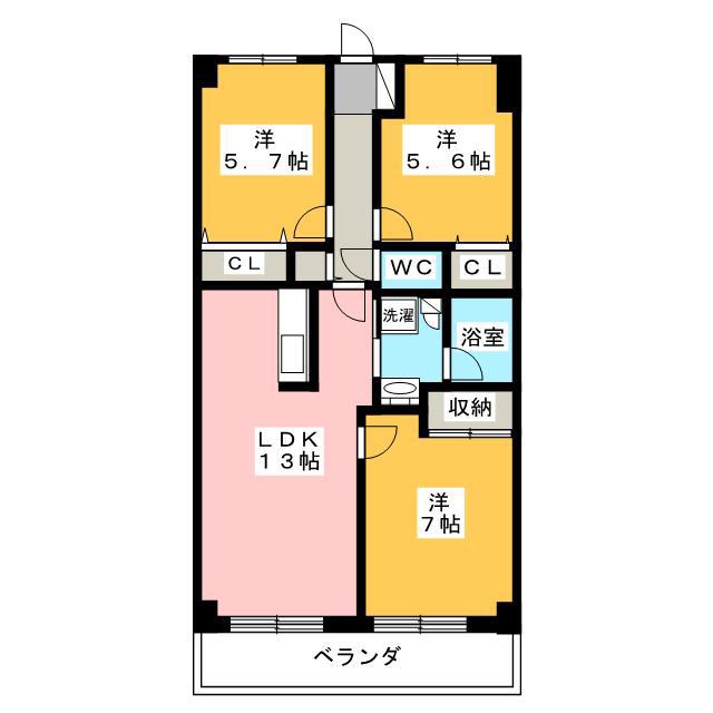 ツインタワー 東棟(3LDK/4階)の間取り写真