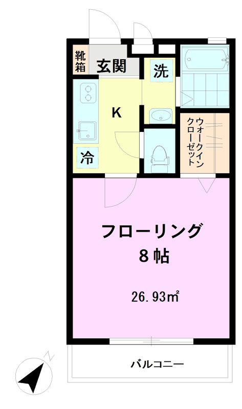 オークヴィラ武蔵野(1K/1階)の間取り写真