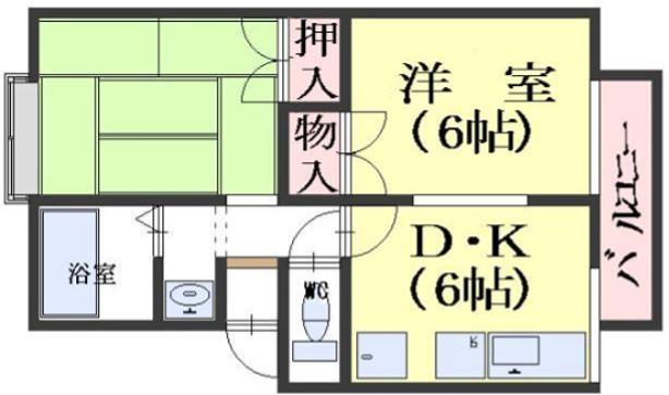 セジュールパ-クサイド(2DK/1階)の間取り写真