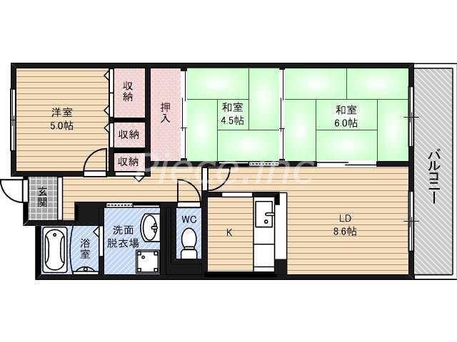 ヴィザージュ鶴見緑地(3LDK/2階)の間取り写真