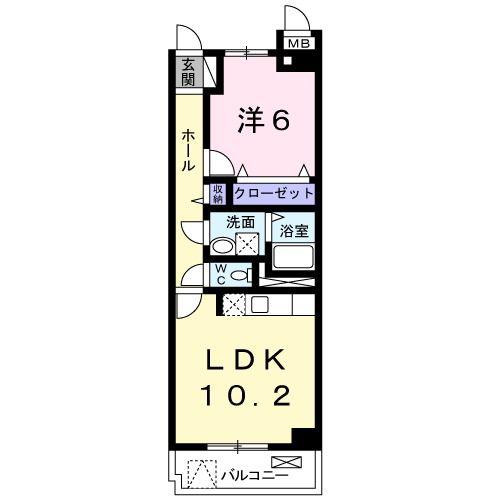 エスポワールつきみ野(1LDK/2階)の間取り写真