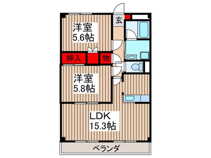 オーチャード(2LDK/4階)の間取り写真