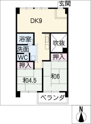 近鉄名古屋線 富吉駅 徒歩1分 7階建 築54年(2DK/4階)の間取り写真