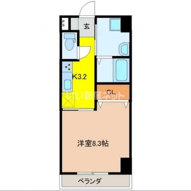 ラ・シーナ(1K/3階)の間取り写真