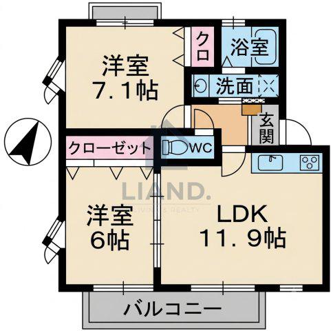 U.ZハイツI(2LDK/2階)の間取り写真