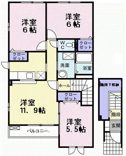 アニュー・グレイスI(3LDK/2階)の間取り写真