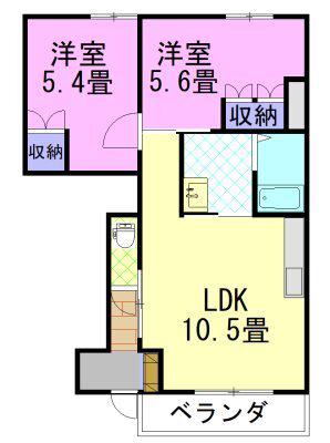 メルヴェイユⅠ(2LDK/1階)の間取り写真